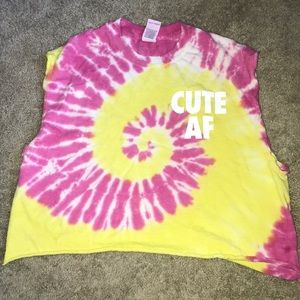 Bundle only✨ "Cute AF" muscle tie dye crop top